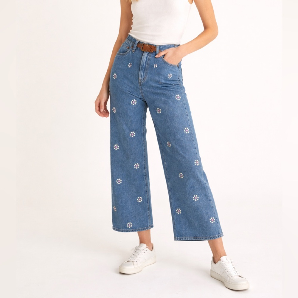 Madewell Perfect Vintage Wide Leg Crop Jeans Floral Size 27